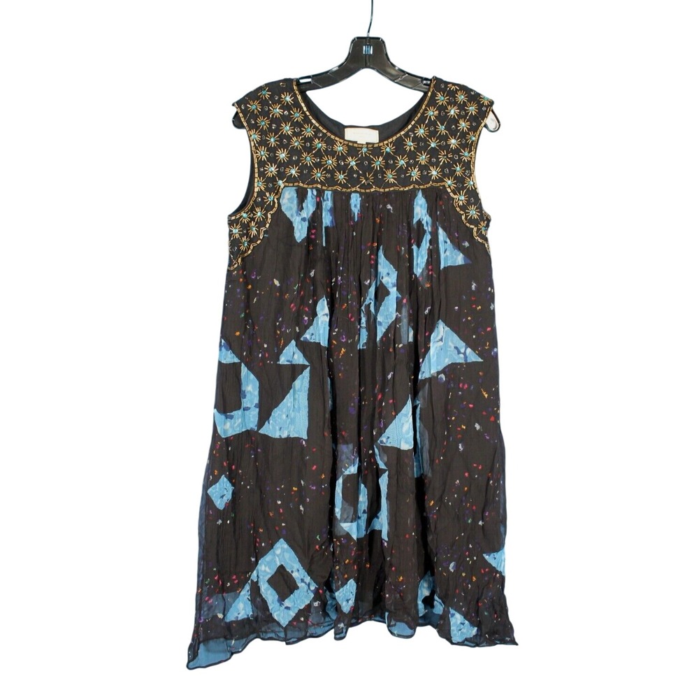 MOULINETTE SOEURS Black EMBELLISHED Lined Chiffon LYDIA SWING DRESS Sz 4